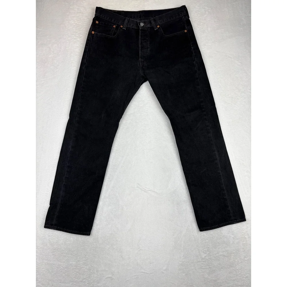 Levis 501 Men's 32x30 Jeans Fuzzy Black Washed Denim Grunge Fades